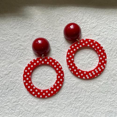 Resin Drop Earring, med Zinc Alloy, Donut, Vintage & for kvinde & hule, rød, earring length 30-50mm, Solgt af par