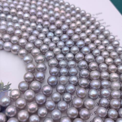 Perlas Redondas Freshwater, Perlas cultivadas de agua dulce, Esférico, Bricolaje, gris, 5x6mm, 85PCs/Sarta, Vendido por Sarta