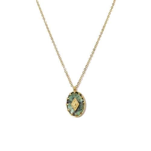 Stainless Steel Jewelry Necklace 304 Stainless Steel with Natural Stone 18K gold plated fashion jewelry & for woman Sold By PC