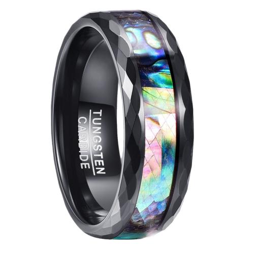 Tungsten čelika Finger Ring, s Abalone Shell, pozlaćen, modni nakit & bez spolne razlike & različite veličine za izbor, crn, Prodano By PC