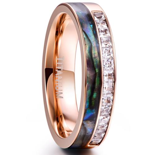 tungstain Cruach Ring Finger, le Ciúbach Zirconia & Chluas mhara Shell, plátáilte, jewelry faisin & unisex & méid éagsúla do rogha, ardaigh dath an óir, Díolta De réir PC