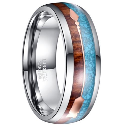 Anneau en acier de tungstène pour hommes, avec turquoise & bois, poli, bijoux de mode & normes différentes pour le choix, couleur originale, Vendu par PC