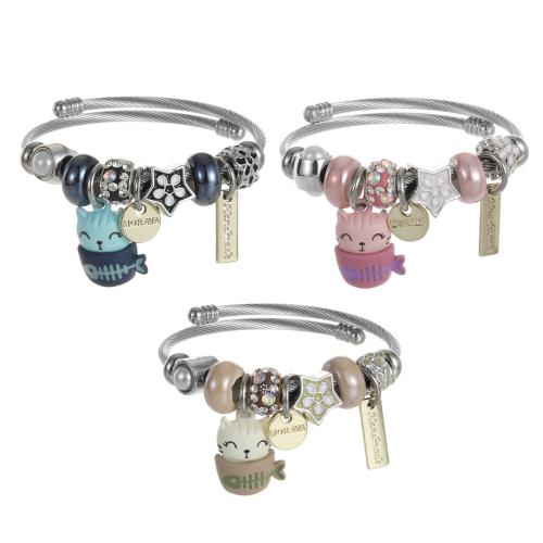 304 roestvrij staal Europese manchet Bangle, met Zinc Alloy, plated, mode sieraden & voor vrouw & met strass, Size: Approximately 5.5CM in diameter, Verkocht door PC