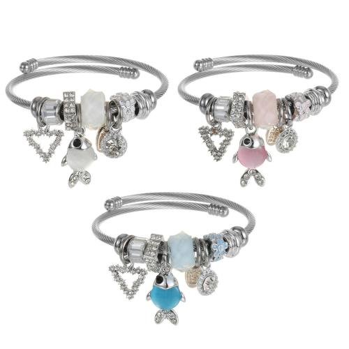 304 roestvrij staal Europese manchet Bangle, plated, mode sieraden & voor vrouw & met strass, meer kleuren voor de keuze, Size: Approximately 5.5CM in diameter, Verkocht door PC