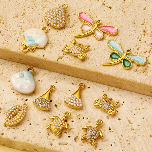 Edelstahl Schmuck Anhänger, 304 Edelstahl, mit ABS-Kunststoff-Perlen, plattiert, DIY & Emaille & mit Strass, keine, 3PCs/Tasche, verkauft von Tasche
