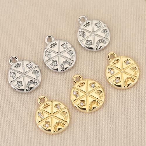 Cubic Zirconia Micro Pave Brass Pendant Round plated DIY & micro pave cubic zirconia nickel lead & cadmium free Sold By Bag