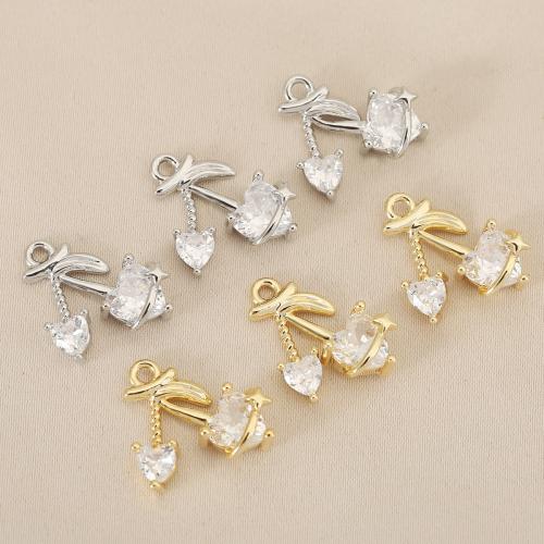 Cubic Zirconia Micro Pave bronze Pingente, cobre, Cereja, banhado, DIY & micro pavimento em zircônia cúbica, Mais cores pare escolha, níquel, chumbo e cádmio livre, 10PCs/Bag, vendido por Bag