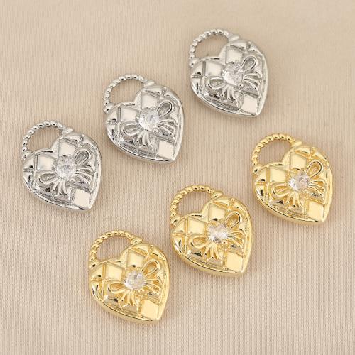 Cubique Pendentif en laiton zircon pavent, coeur, Placage, DIY & pavé de micro zircon, plus de couleurs à choisir, protéger l'environnement, sans nickel, plomb et cadmium, 10PC/sac, Vendu par sac