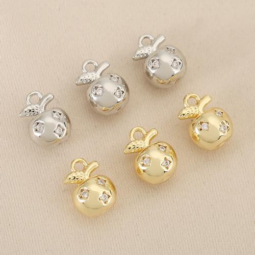 Cubique Pendentif en laiton zircon pavent, pomme, Placage, DIY & pavé de micro zircon, plus de couleurs à choisir, protéger l'environnement, sans nickel, plomb et cadmium, 10PC/sac, Vendu par sac