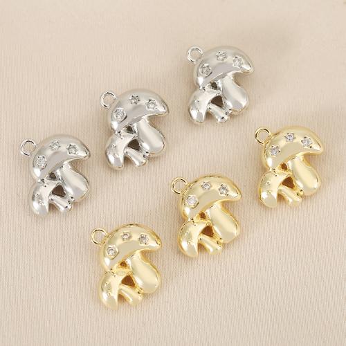 Cubique Pendentif en laiton zircon pavent, champignon, Placage, DIY & pavé de micro zircon, plus de couleurs à choisir, protéger l'environnement, sans nickel, plomb et cadmium, 10PC/sac, Vendu par sac