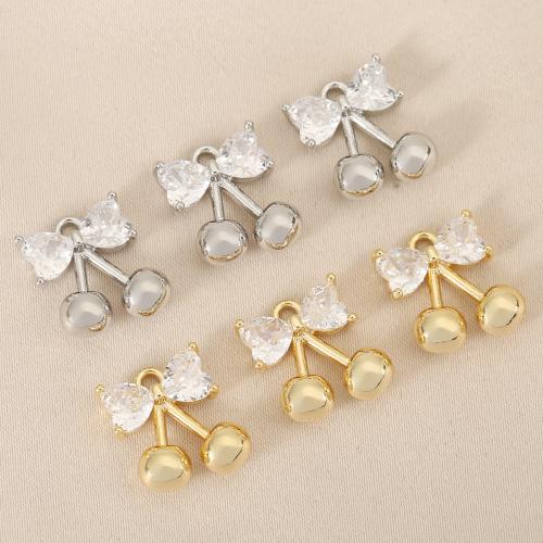 Cubique Pendentif en laiton zircon pavent, cerise, Placage, DIY & pavé de micro zircon, plus de couleurs à choisir, protéger l'environnement, sans nickel, plomb et cadmium, 10PC/sac, Vendu par sac