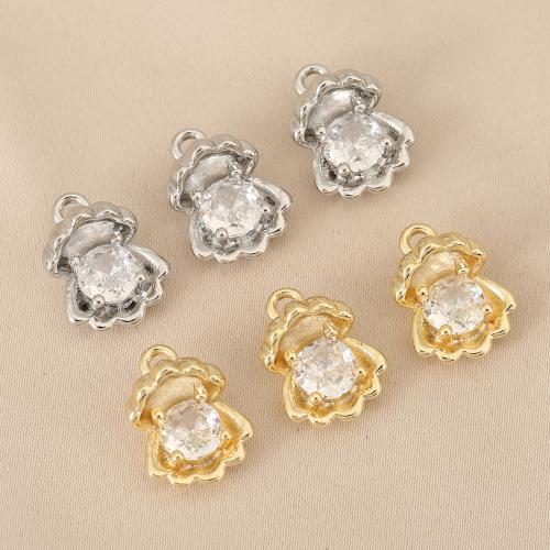 Cubique Pendentif en laiton zircon pavent, coquille, Placage, DIY & pavé de micro zircon, plus de couleurs à choisir, protéger l'environnement, sans nickel, plomb et cadmium, 10PC/sac, Vendu par sac