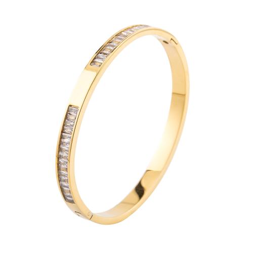 304 roestvrij staal Bangle, plated, micro pave zirconia & voor vrouw, meer kleuren voor de keuze, Binnendiameter:Ca 65x55mm, Verkocht door PC
