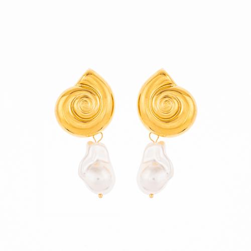 304 Stainless Steel Drop Korvakorut, kanssa Muovi Pearl, kullan väri kullattu, eri tyylejä valinta & naiselle, earring length 45-140mm, Myymät Pair