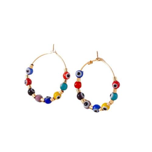 Järn Öronring, med Glass Seed Beads, guldfärg pläterade, mode smycken & för kvinna, fler färger för val, 23x23mm, Säljs av PC