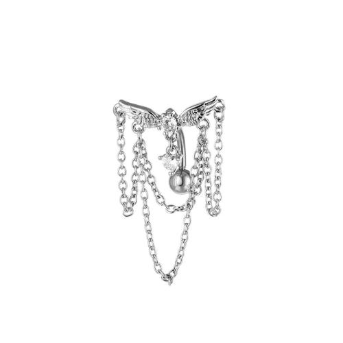 Mosiądz Belly Ring, ze Stal nierdzewna 316, Kształt skrzydła, mikro utorować cyrkonia & dla kobiety, 10mm, sprzedane przez PC