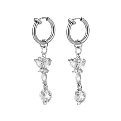 Mosiądz Belly Ring, ze Stal nierdzewna 316, Motyl, mikro utorować cyrkonia & dla kobiety, belly ring length 40-50mm, sprzedane przez PC