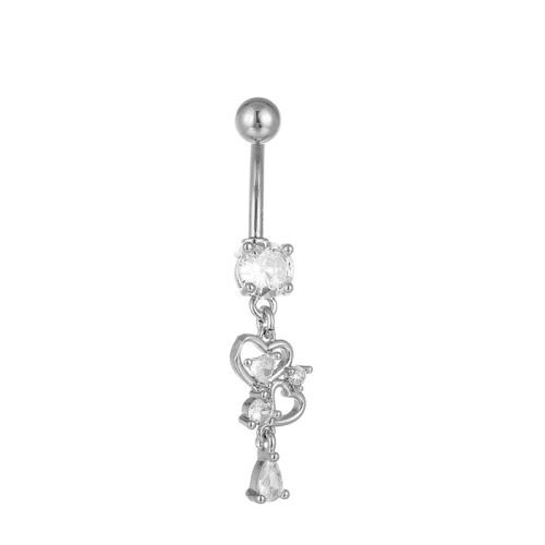 metal anillo de vientre, Corazón, chapado, unisexo & micro arcilla de zirconia cúbica, belly ring length 40-50mm, Vendido por UD