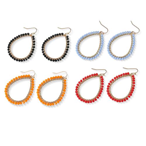 alliage de zinc Boucle d'oreille goutte, avec Des billes de verre, larme, Placage de couleur d'or, pour femme & creux, plus de couleurs à choisir, 40x60mm, Vendu par paire