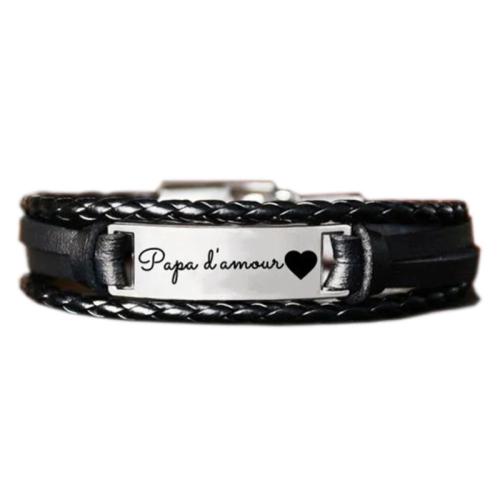 Titanium Steel Bracelet with PU Leather handmade fashion jewelry & for man Length Approx 8.3 Inch Sold By PC
