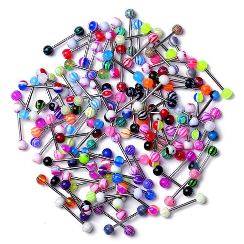 304 Stainless Steel tongue ring with Acrylic Round & Unisex Random Color tongue ring length 11-16mm Sold By Bag