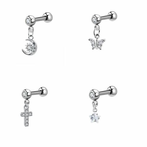 304 Stainless Steel Piercing Earring Unisex & with rhinestone 10mm Sold By PC