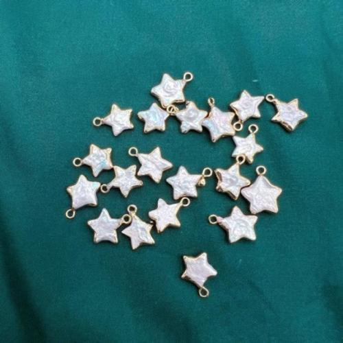 Freshwater Pearl Vedhæng, Ferskvandsperle, med Jern, Stjerne, du kan DIY, hvid, 12x13mm, Solgt af PC