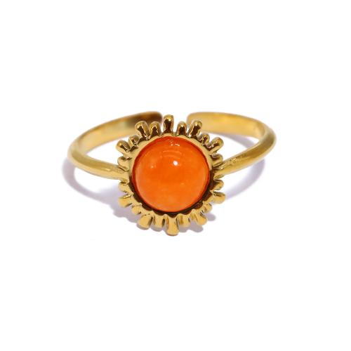 Anillo de dedo de acero inoxidable, acero inoxidable 304, con Piedra natural, 18K chapado en oro, Joyería & diferentes estilos para la opción & para mujer, Vendido por UD