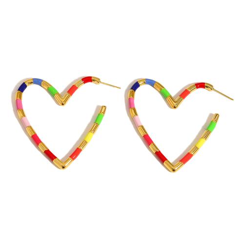Stainless Steel Stud Øreringe, 304 rustfrit stål, Heart, 18K forgyldt, forskellig størrelse for valg & forskellige stilarter for valg & for kvinde & emalje, Solgt af par