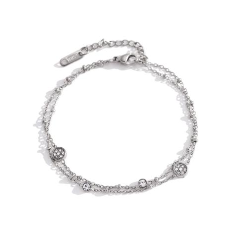 Jewelry Cruach dhosmálta Bracelet, 304 Cruach dhosmálta, le Crystal, plátáilte, Ciseal Dúbailte & stíleanna éagsúla do rogha & do bhean, dathanna níos mó le haghaidh rogha, Díolta De réir PC