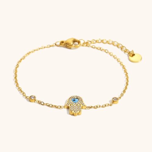 Bijoux bracelet en acier inoxydable, Acier inoxydable 304, Plaqué or 18K, pour femme & émail & avec strass, Vendu par PC