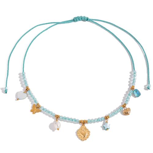 Stainless Steel Jewelry Necklace 304 Stainless Steel with Cotton Thread & Shell & Crystal plated fashion jewelry & for woman Sold By PC