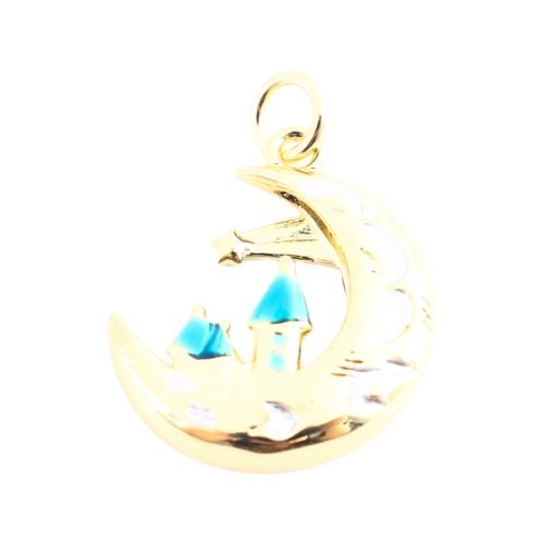 Cubique Pendentif en laiton zircon pavent, DIY & pavé de micro zircon & émail, doré, 19x17x4mm, Vendu par PC