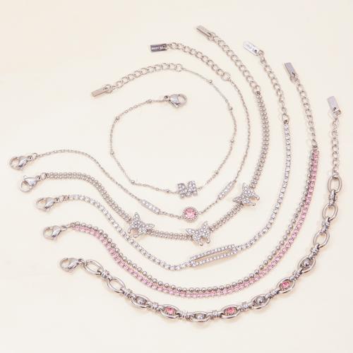 Bijoux bracelet en acier inoxydable, Acier inoxydable 304, avec zircon cubique, Placage, bijoux de mode & styles différents pour le choix & pour femme, plus de couleurs à choisir, Vendu par PC
