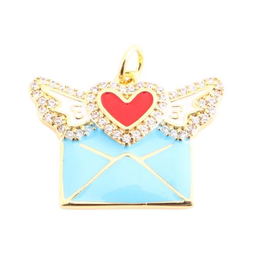 Cubique Pendentif en laiton zircon pavent, DIY & pavé de micro zircon & émail, doré, 17x22x3mm, Vendu par PC