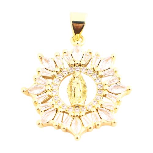 Cubique Pendentif en laiton zircon pavent, DIY & pavé de micro zircon & creux, doré, 23x22x4mm, Vendu par PC