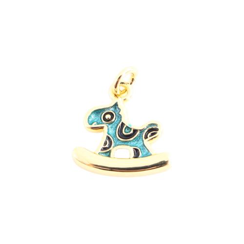metal colgante, caballo mecedor, Bricolaje & esmalte, dorado, 11x11x1mm, Vendido por UD