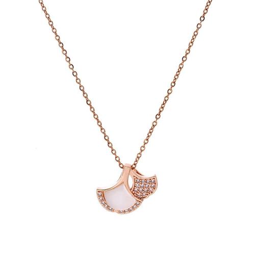 Collier d'acier titane, avec zircon cubique & Oeil de chat, feuille, Placage, bijoux de mode & pour femme, plus de couleurs à choisir, Longueur Environ 41 cm, Vendu par PC