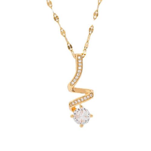 Collier d'acier titane, avec zircon cubique, Placage, bijoux de mode & pour femme, doré, Longueur Environ 41 cm, Vendu par PC