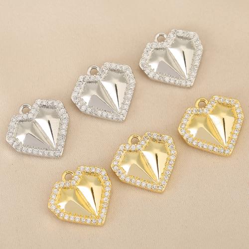 Cubique Pendentif en laiton zircon pavent, coeur, Placage, DIY & pavé de micro zircon, plus de couleurs à choisir, protéger l'environnement, sans nickel, plomb et cadmium, 10PC/sac, Vendu par sac