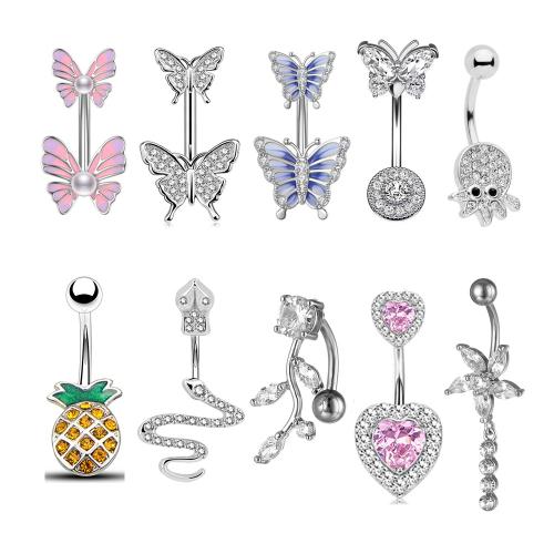 laiton anneau de ventre, Placage, unisexe & styles différents pour le choix & pavé de micro zircon & émail, belly ring length 10-30mm, Vendu par PC