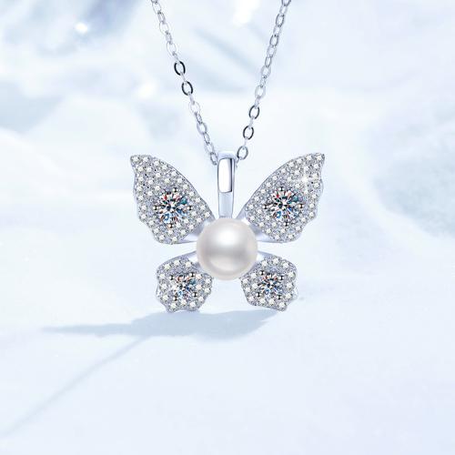 925 Sterling Silver Ogrlica, s Slatkovodni Pearl, s 2inch Produžetak lanac, Leptir, različiti materijali za izbor & za žene, Dužina Približno 15.7 inčni, Prodano By PC