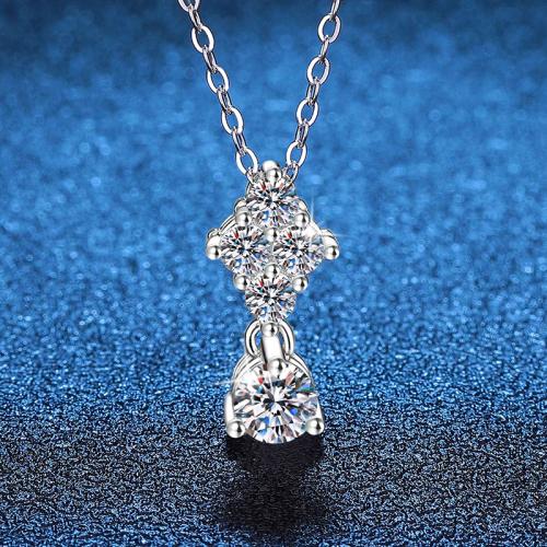 925 ezüst Nyaklánc, -val Moissanite, -val 2inch extender lánc, platinával bevont, a nő, Hossz Kb 15.7 inch, Által értékesített PC