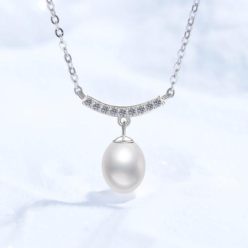 Argent sterling 925 collier, avec Moissanite & perle d'eau douce cultivée, avec 2inch chaînes de rallonge, pour femme, Longueur Environ 15.7 pouce, Vendu par PC