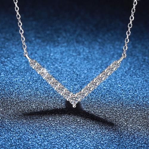 925 de prata esterlina colar, with Moissanite, Letra V, platinado, para mulher, vendido por PC