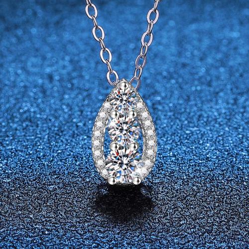 Argent sterling 925 collier, avec 2inch chaînes de rallonge, larme, Plaqué de platine, différents matériaux pour le choix & pour femme, Longueur Environ 15.7 pouce, Vendu par PC