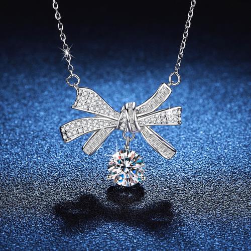 Argent sterling 925 collier, avec 2inch chaînes de rallonge, Noeud papillon, Plaqué de platine, différents matériaux pour le choix & pour femme, Longueur Environ 15.7 pouce, Vendu par PC