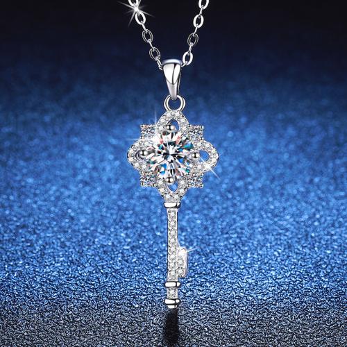 925 Sterling Sølv Halskæde, med 2inch extender kæde, Nøgle, platineret, forskellige materialer til valg & for kvinde, Længde Ca. 15.7 inch, Solgt af PC