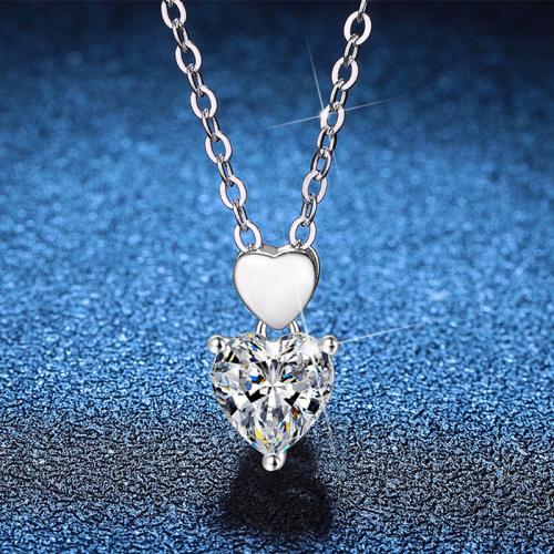 925 Sterling Sølv Halskæde, med 2inch extender kæde, Heart, platineret, forskellige materialer til valg & for kvinde, Længde Ca. 15.7 inch, Solgt af PC