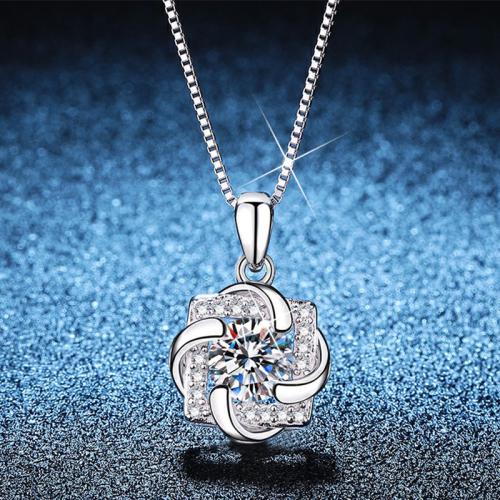 925 sterling zilver Halsketting, met Moissanite, met 2inch extender keten, Pinwheel, geplatineerd, box ketting & voor vrouw, Lengte Ca 15.7 inch, Verkocht door PC